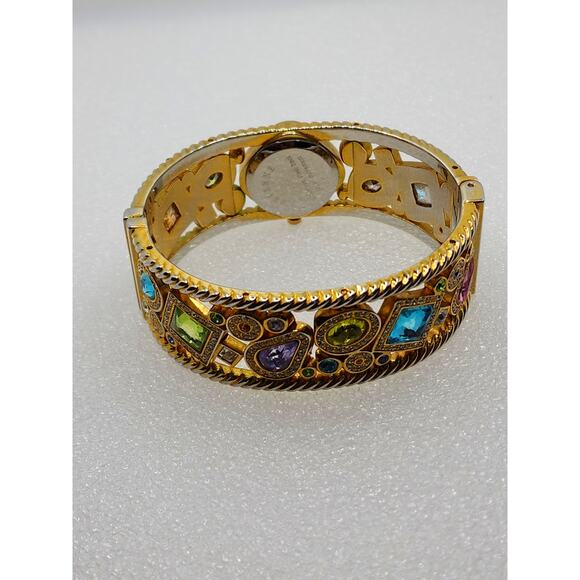 Rainbow Cuff Bangle Gem Crystal Infinity Diwali Gold Gauntlet Bracelet Watch - Picture 4 of 10